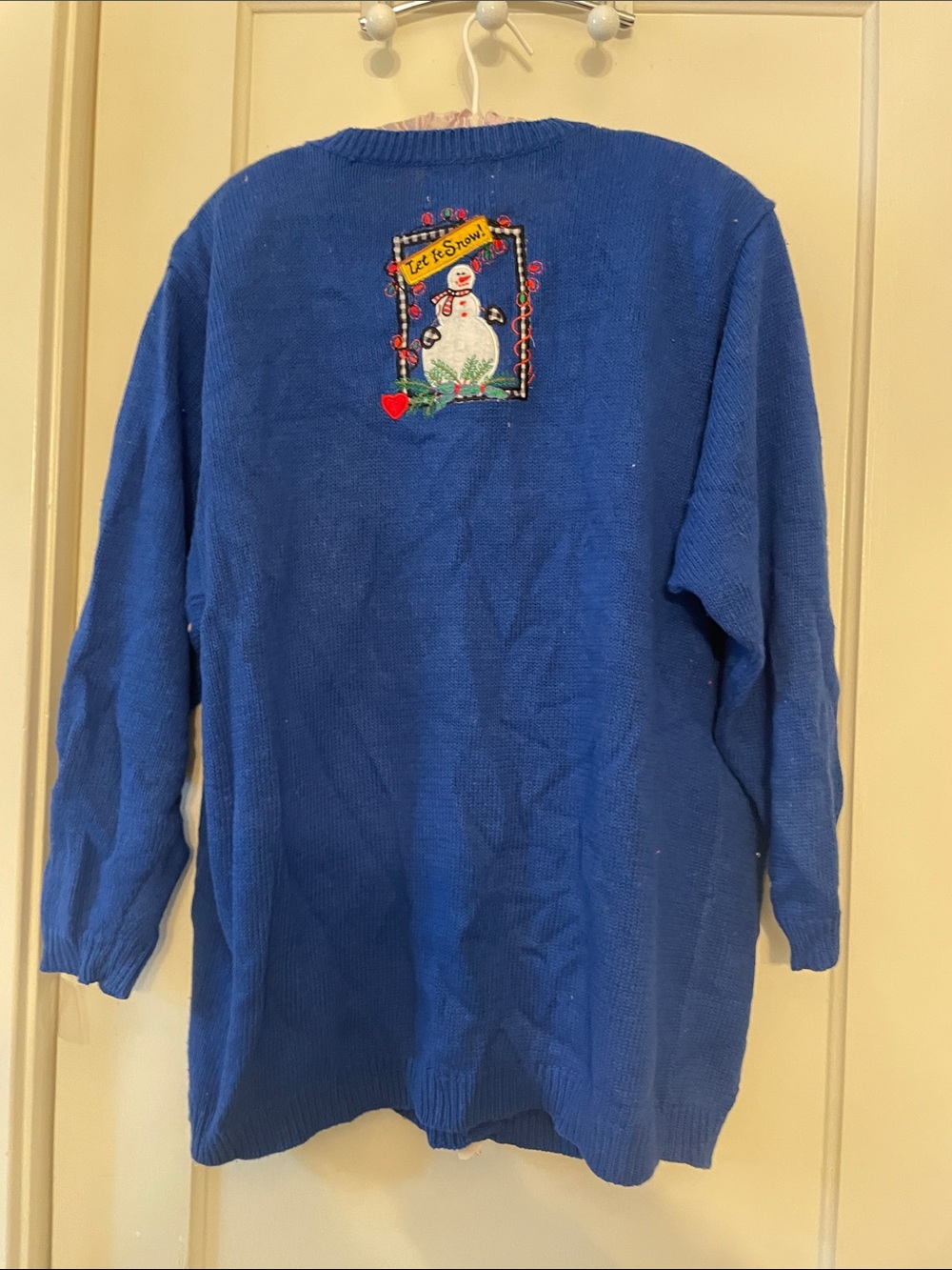 Vintage Blue Women's Holiday Snowman Cardigan Sweater - Picture 8 of 8